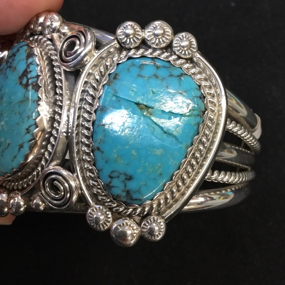 Anna Begay Sterling Silver Navajo Turquoise Cuff - Picture 7 of 7